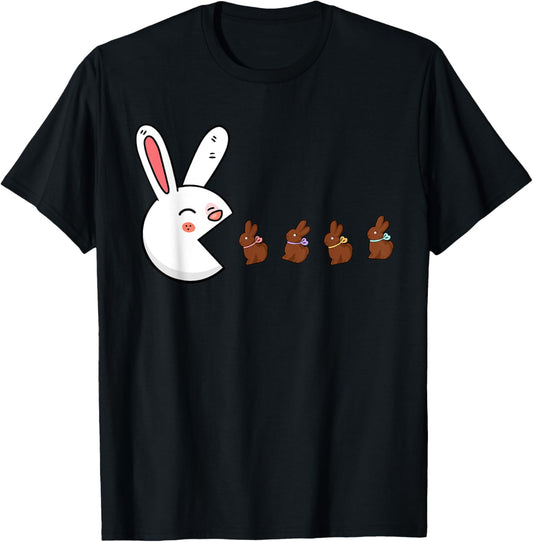 Funny Easter Bunny Rabbit Eating Chocolate Gamer Boys Girls T-Shirt