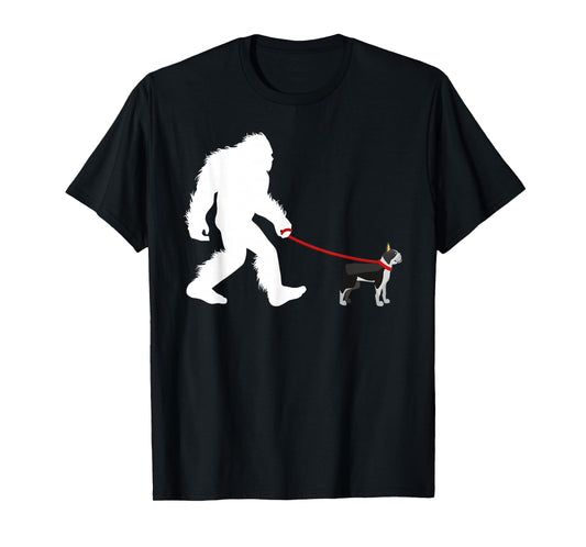 Bigfoot Walking Boston Terrier Shirt, Dog Walker Tee Gift T-Shirt