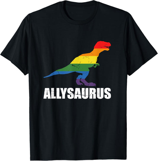 Allysaurus Dinosaur in Rainbow Flag T rex Ally LGBT Pride T-Shirt