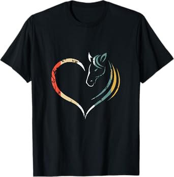 Horse Head Inside Heart Women Ladies Girls Teens Kids Retro T-Shirt