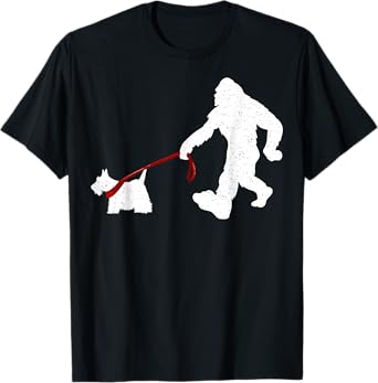 Funny Bigfoot Walking With Scottish Terrier Dog Gifts T-Shirt for Men Women Girls Kids