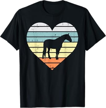 Horse Silhouette Heart Retro Love Equestrian Men Women Girls T-Shirt