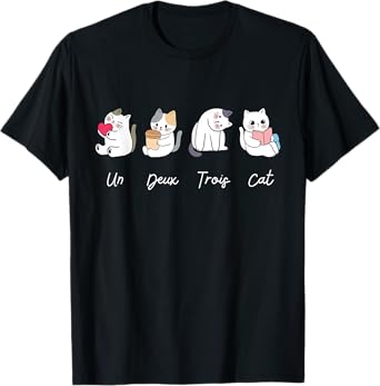 Un Deux Trois Cat - Learn French - Cute Cartoon Pet T-Shirt