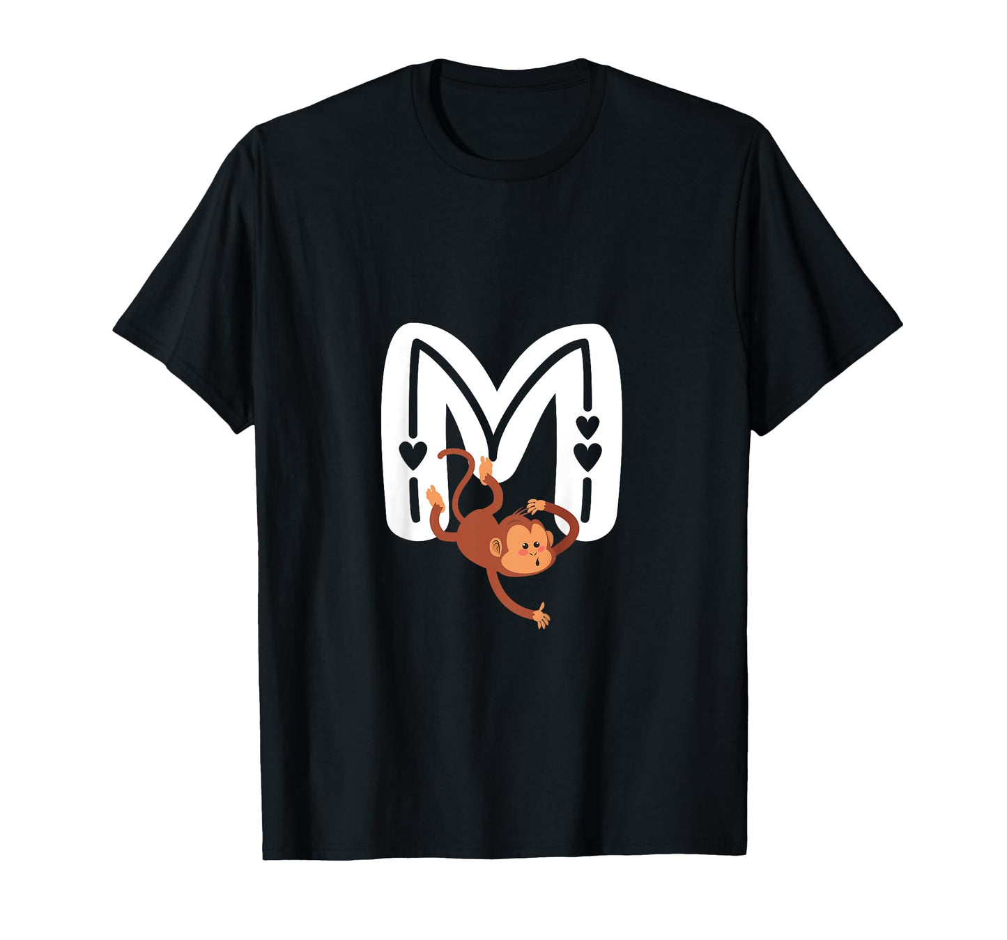 Cute Monkey Letter M Initial Alphabet Monogram Boys Girls T-Shirt