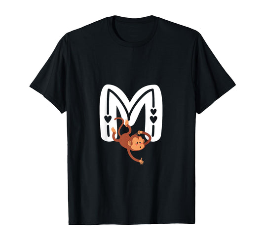 Cute Monkey Letter M Initial Alphabet Monogram Boys Girls T-Shirt