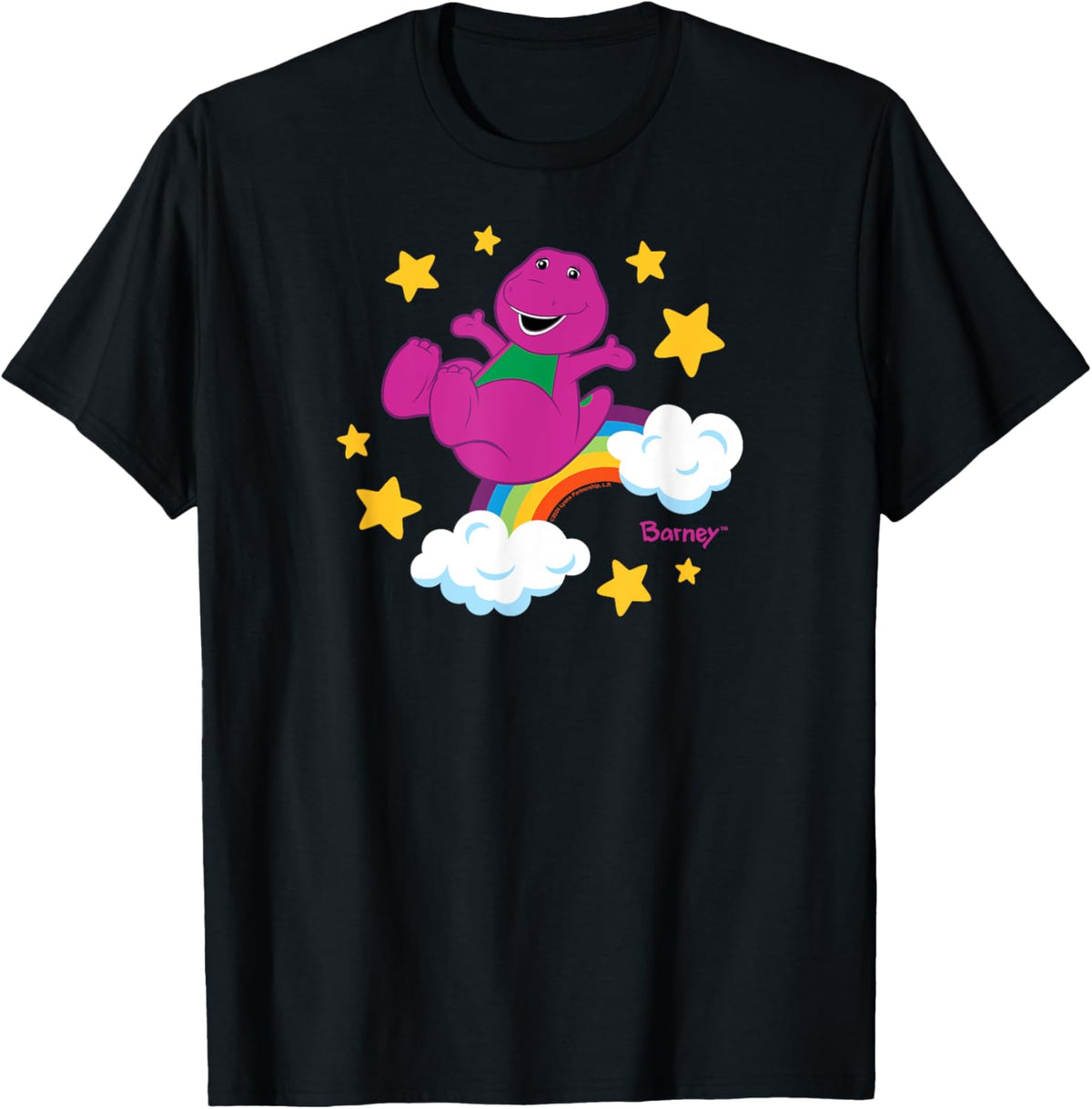 Barney - Celestial Stars with Rainbow and Clouds Purple Dino T-Shirt