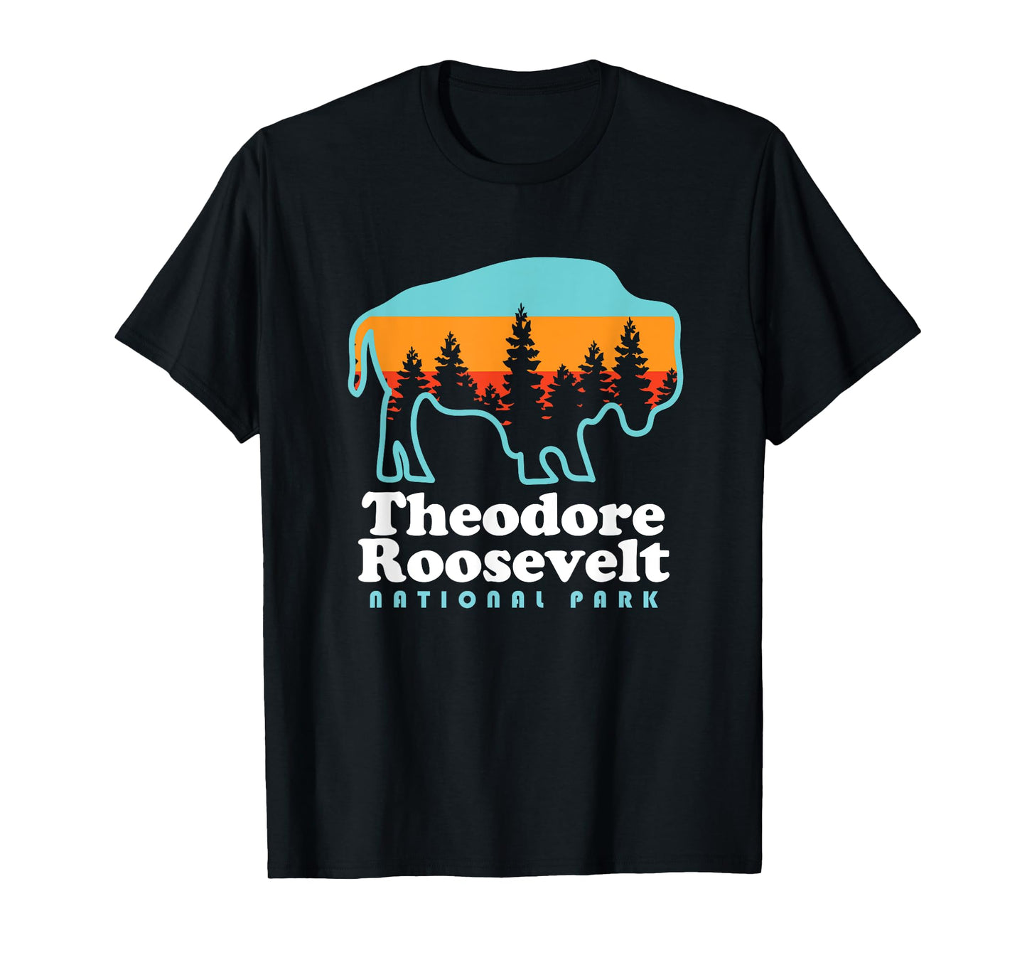 Theodore Roosevelt National Park Camping Bison Retro T-Shirt
