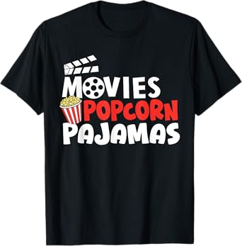 Movies Popcorn And Pajamas Popcorn Movie Night T-Shirt