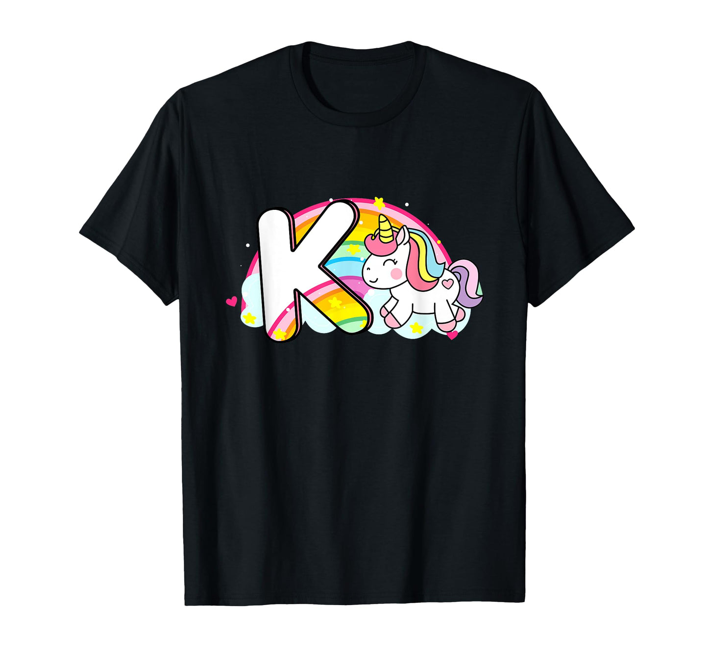 Cute Unicorn Rainbow Caricature Initial K Mo T-Shirt