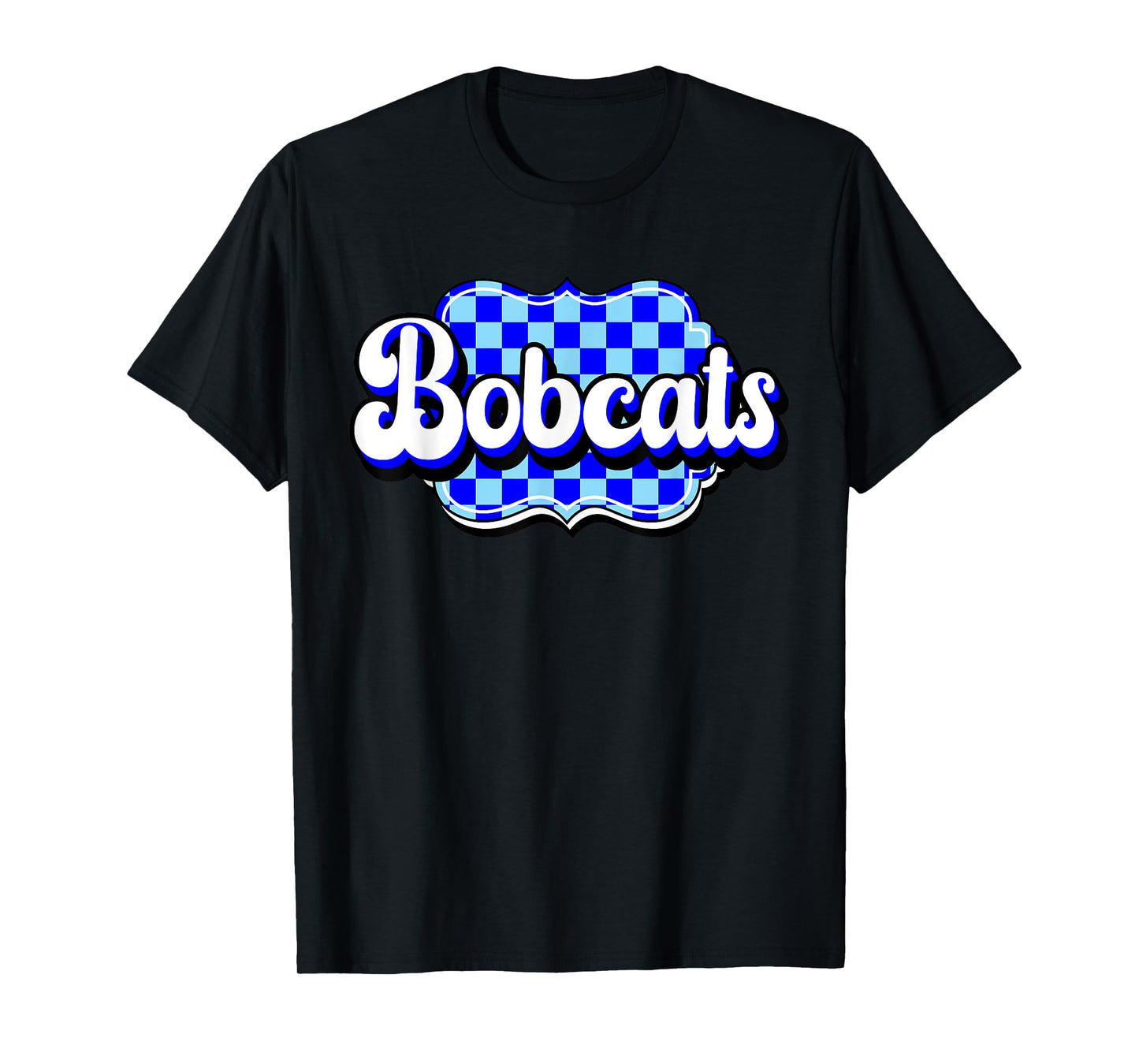 Blue Bobcats Checkered Print Blue Bobcat Pride School Spirit T-Shirt