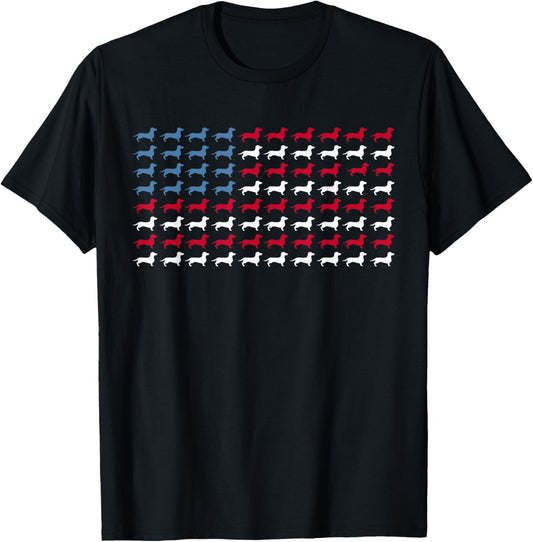 Dachshund Dog Patriotic 4th of July American USA Flag Women T-Shirt
