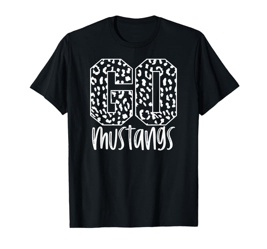 Mustangs Team Mascot School Spirit Game Night Leopard Print T-Shirt