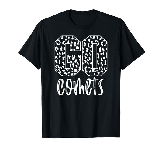 Comets Team Mascot School Spirit Game Night Leopard Print T-Shirt