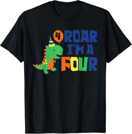 Roar I'm a Four 4th Birthday For Boy Saurus Rex Dinosaur T-Shirt
