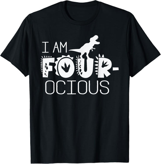 Four-ocious 4th Birthday 4 Year Old Boy Dinosaur T-Shirt