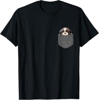 Shih Tzu Dog in Pocket T-Shirt for Men Women Girls Kids