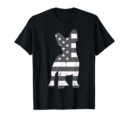 Gray US Flag French Bulldog Frenchie Patriotic 4th Of July T-Shirt