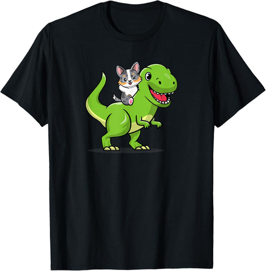 Funny Kawaii Kids Dino Dinosaur Blue Merle Corgi Lover T-Shirt