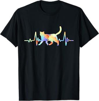 Heartbeat Cat Lover Animal Silhouette Cute Cat T-Shirt for Men Women Kids