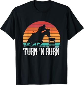 Turn And Burn Horse Barrel Racing Retro Sunset Vintage T-Shirt