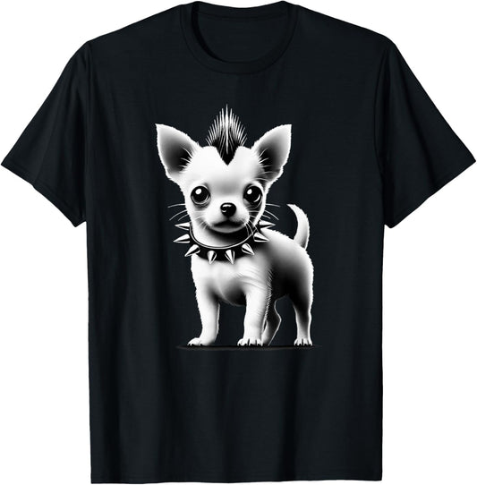 Cute Little Punk Chihuahua, Puppy Dog Face, Funny Rock Goth T-Shirt