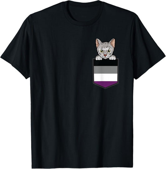 Cat In Pocket Asexual Pride LGBT-Q Flag Funny Kitten T-Shirt