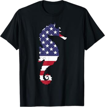 Seahorse T-Shirt USA Flag Patriotic Tshirt 4th Of July Gift T-Shirt