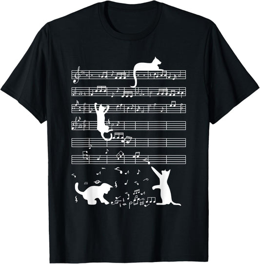 Cute Cat Kitty Playing Music Note Funny Clef Musician Art T-Shirt