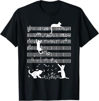 Cute Cat Kitty Playing Music Note Funny Clef Musician Art Men Women Girls Kids T-Shirt