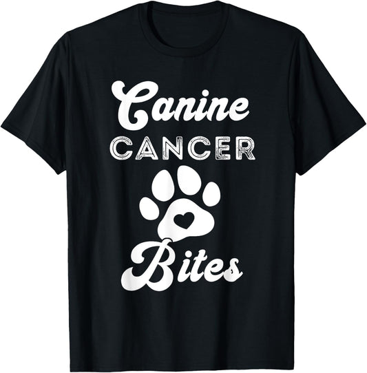 Canine Cancer Bites Pet Cancer Awareness Heart Paw Print T-Shirt