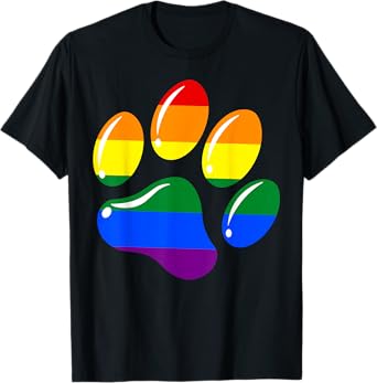 Gay Pride Flag Dog Paw Print Tee LGBTQ Men Women Pet Owner T-Shirt