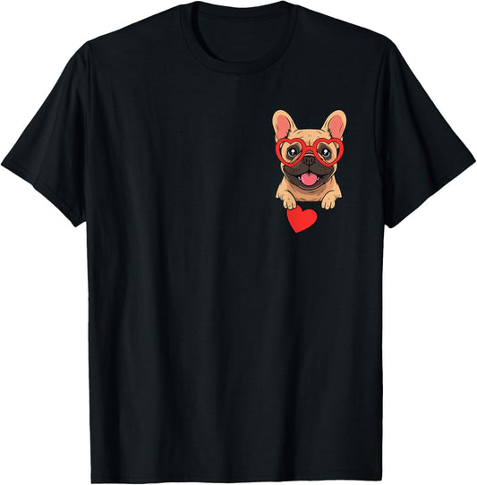 French Bulldog Heart Pocket Cute Frenchie Valentines Day Dog T-Shirt