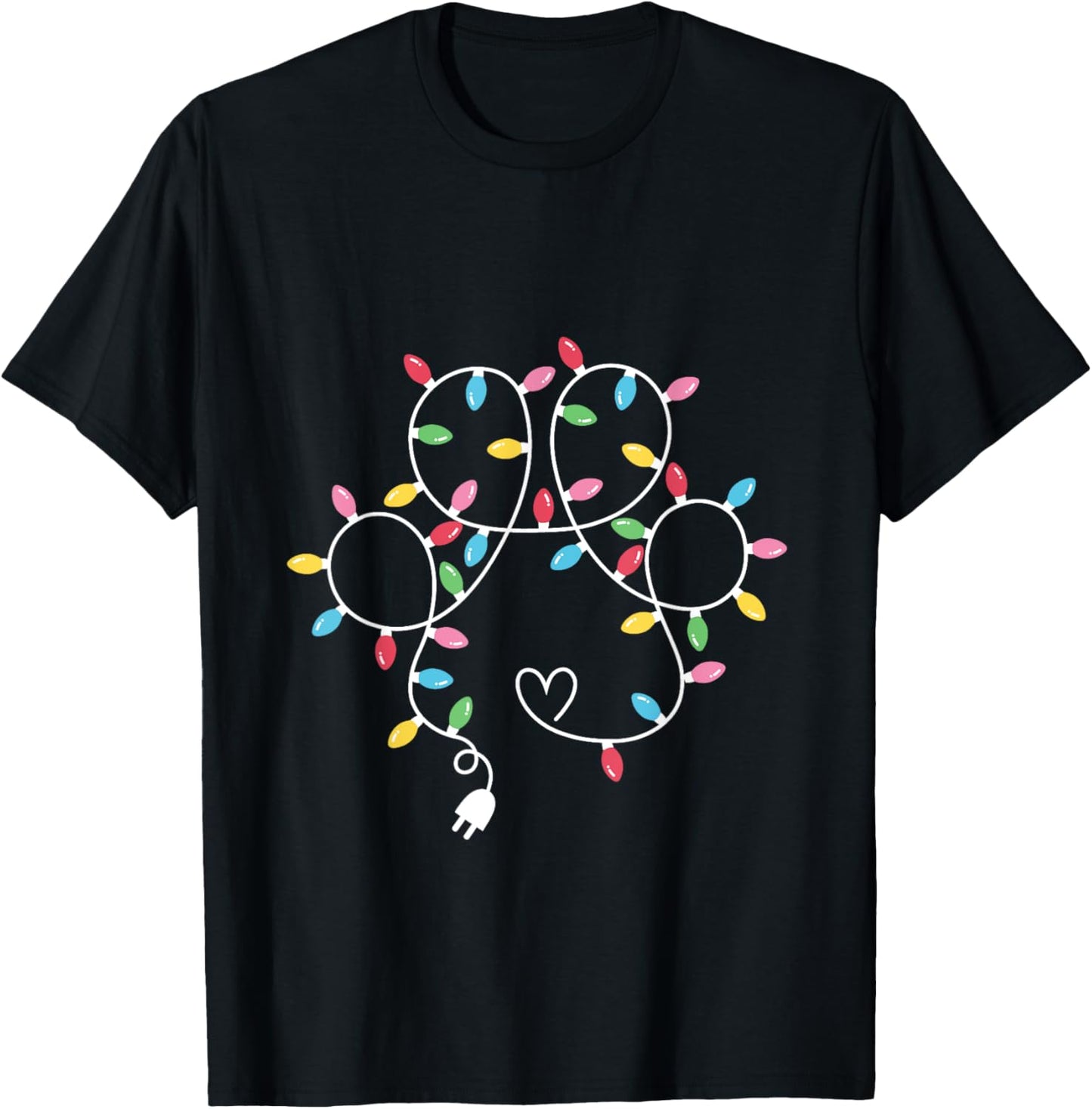 Dog Paw Print Lights Christmas Dog Lover Christmas T-Shirt