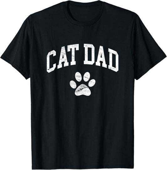 Cat Dad - Vintage Distressed Design - Funny Cat Paw T-Shirt