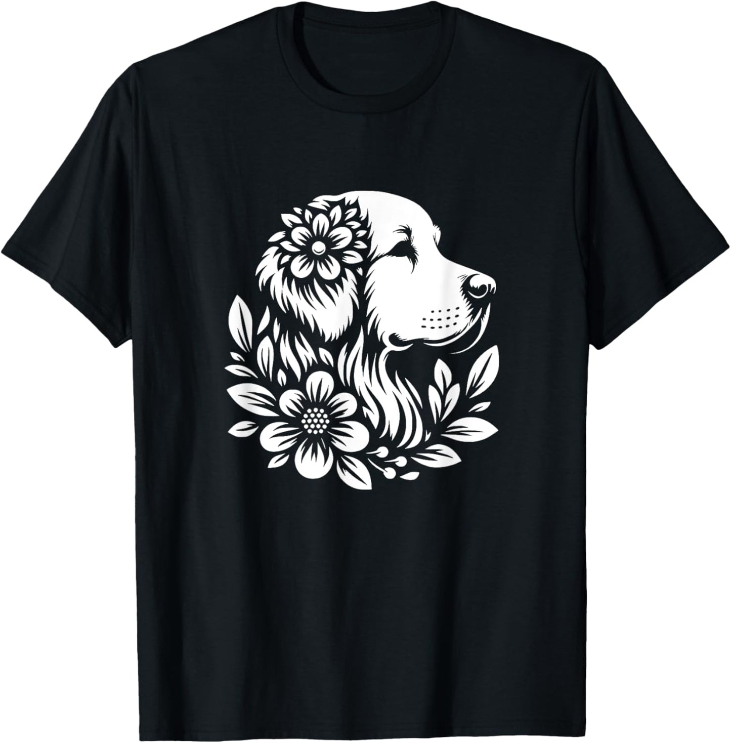 Floral Golden Retriever Face Dog Flower Graphic Design T-Shirt