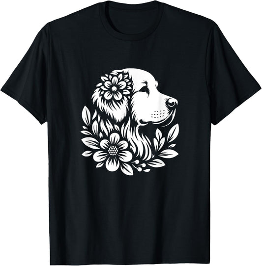 Floral Golden Retriever Face Dog Flower Graphic Design T-Shirt