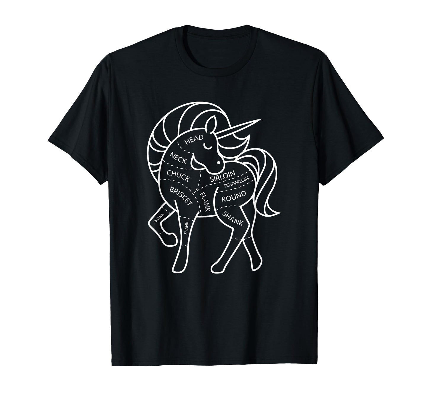 Magic Grass Fed Unicorn Meat Cuts Diagram Dark Humor T-Shirt