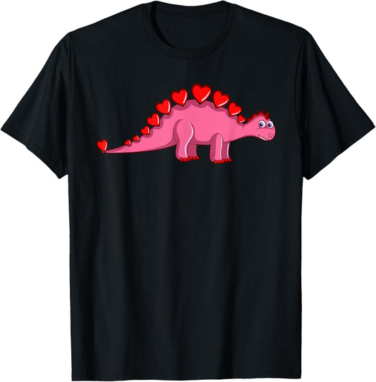 Valentines Day Girls and Womens Stegosaurus Hearts Dinosaur T-Shirt
