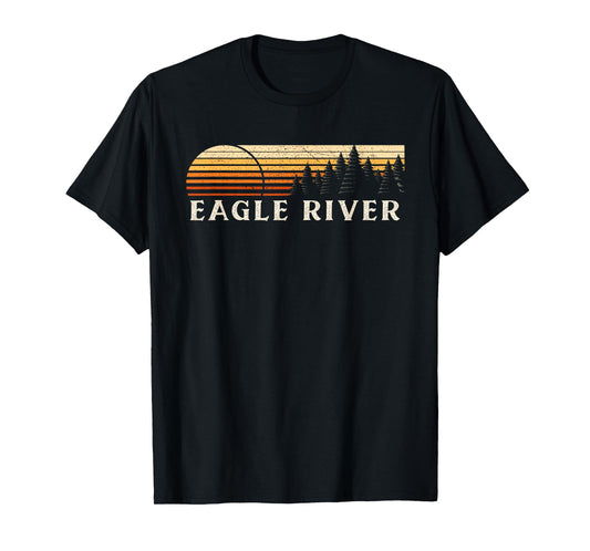 Eagle River, WI Vintage Evergreen Sunset Eighties Retro T-Shirt