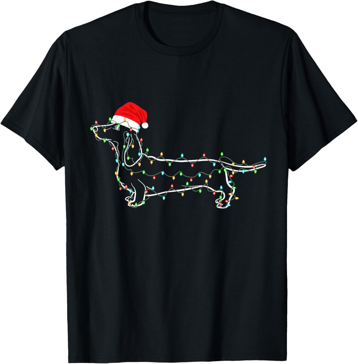 Dachshund Christmas Lights Santa Hat Xmas Dog Lover T-Shirt