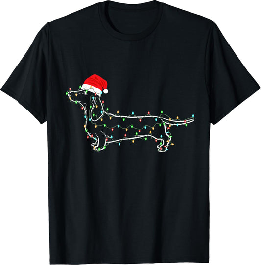 Dachshund Christmas Lights Santa Hat Xmas Dog Lover T-Shirt
