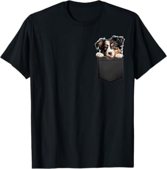 Miniature American Shepherd Puppy Dog In Pocket Cute Pet Men Women Girls Kids T-Shirt