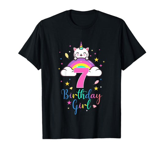 7th Birthday Girl Seven Years Old Birthday Caticorn Rainbow T-Shirt