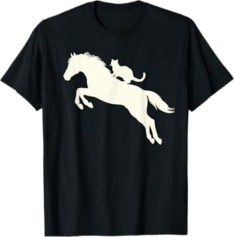Horseback Riding Cat Silhouette for Animal Lovers Funny Cat T-Shirt