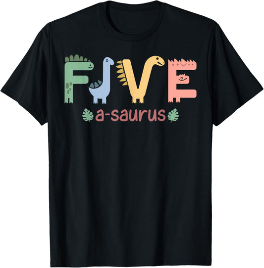 5 Years Old Five Saurus Funny Dinosaur Family Birthday Boys T-Shirt