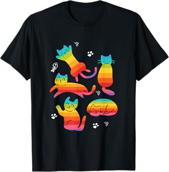 LGBT-Q Cat Kawaii Gay Pride Rainbow Cool Animal Ally Gifts Men Women T-Shirt