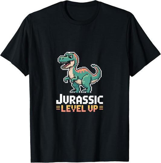 Jurassic Level Up Pixel Dinosaur Birthday Gamer T-Shirt