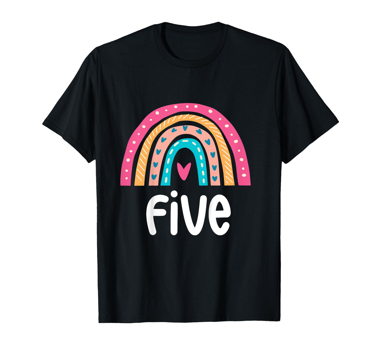 Girls 5th Birthday Shirt Rainbow Five - 5 Year Old Birthday T-Shirt