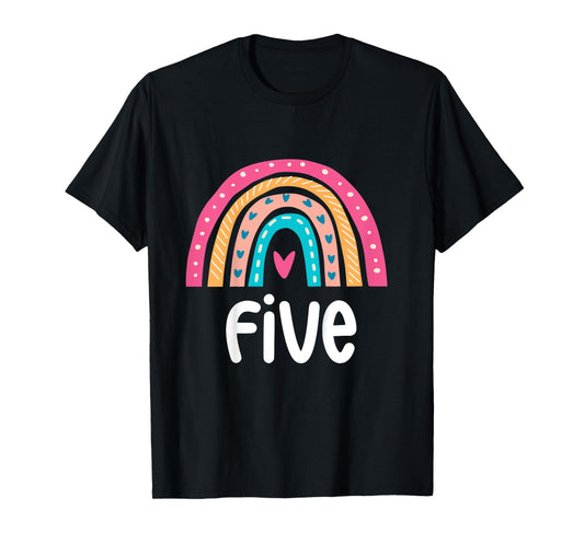 Girls 5th Birthday Shirt Rainbow Five - 5 Year Old Birthday T-Shirt