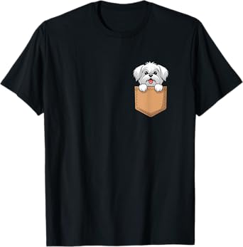 Maltese In Pocket Dog Owner Cute Puppy Lover Men Women Kids T-Shirt